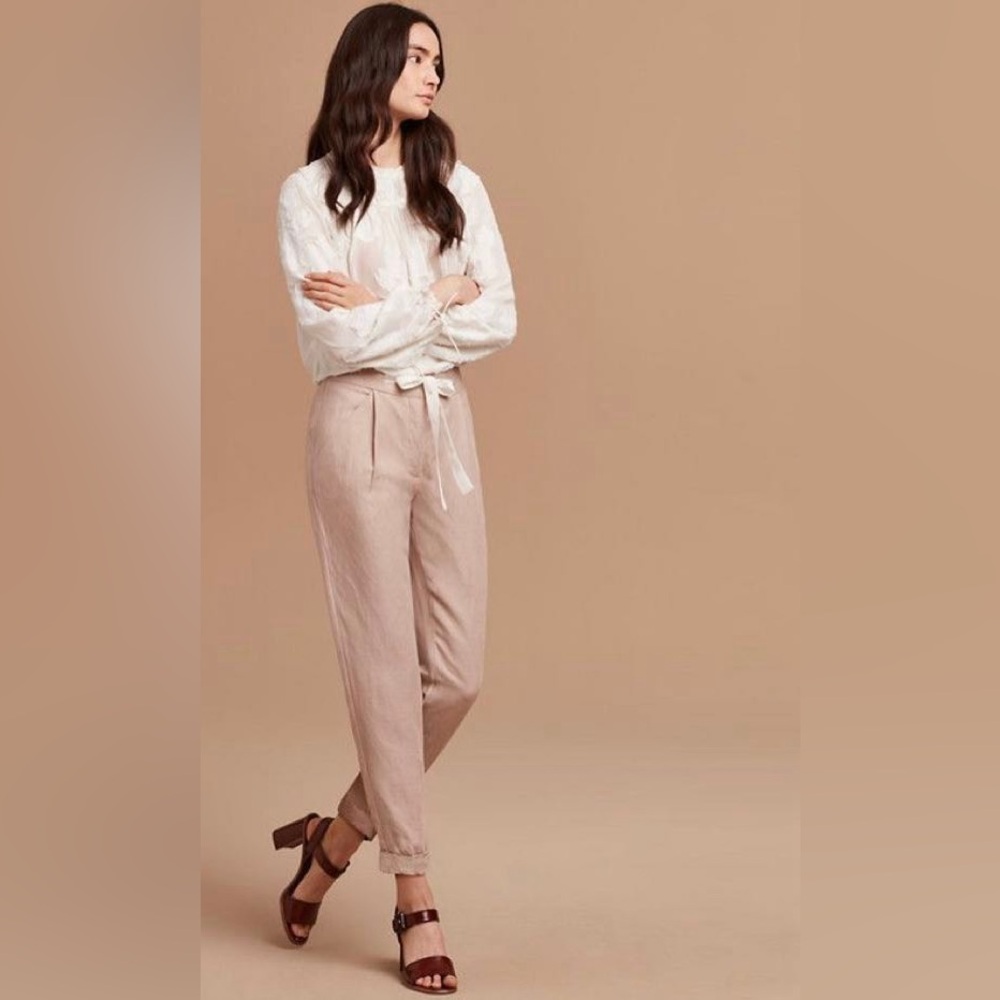 ARITZIA | Wilfred Allant Cropped Linen Pants with Silk Drawstring in Beige 2